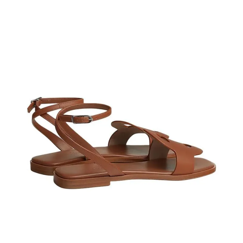 HERMES One Strap Sandals Women's Brown-3