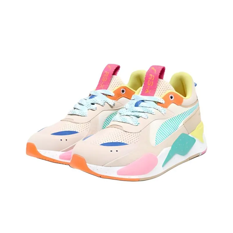 PUMA RS X Suede Multi Anti Slip Wear Resistant Low Top Skateboard Shoes Unisex Beige Green-2
