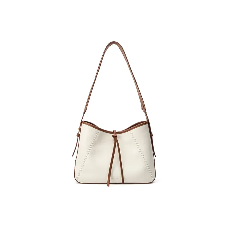 Simedin Split Cow Leather Shoulder Bag Medium Size Women's Ecru-1
