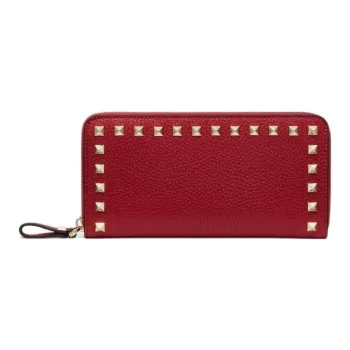 Valentino Rockstud Grained Calfskin Wallet Women's Red