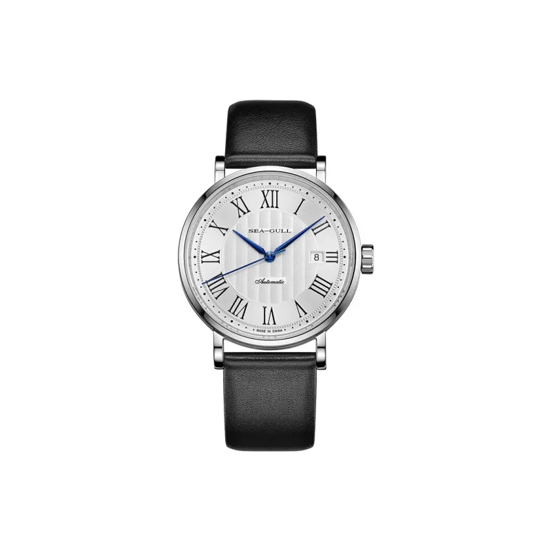 Sea Gull Classic Collection Automatic Mechanical Movement Leather Strap Watch Men's Watches White Dial-0