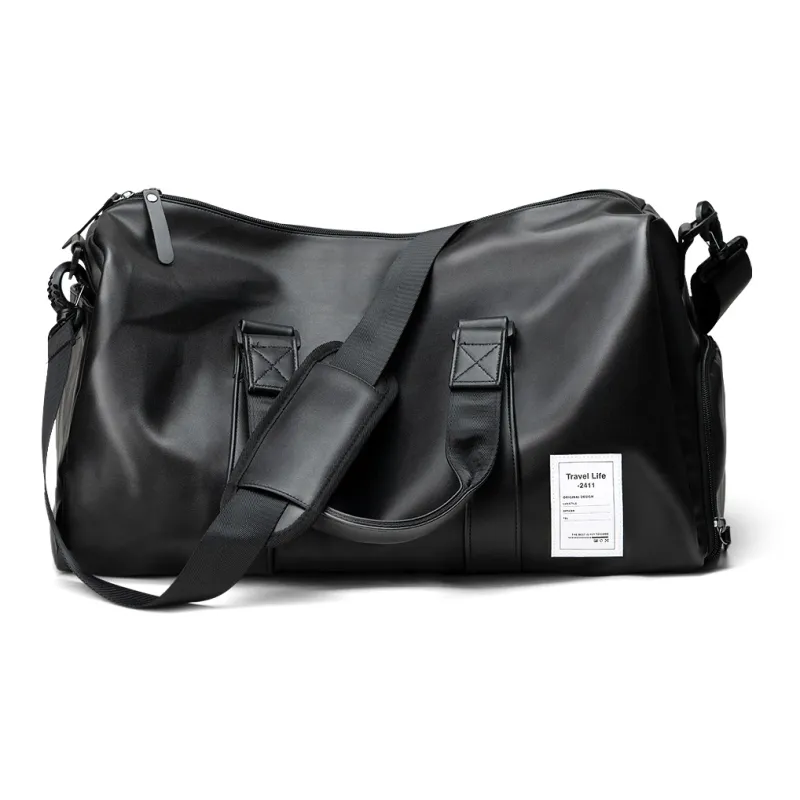 Fillove PU Wet/Dry Separation Handbag Crossbody Bag Short Trip Travel Bag Luggage Bag Regular Unisex Black-1