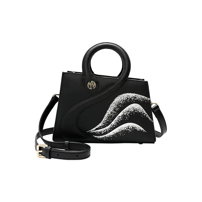 Ancient Yi Xi Cow Leather Elegant Shoulder Bag, Crossbody Bag, Handbag Women's Black-0