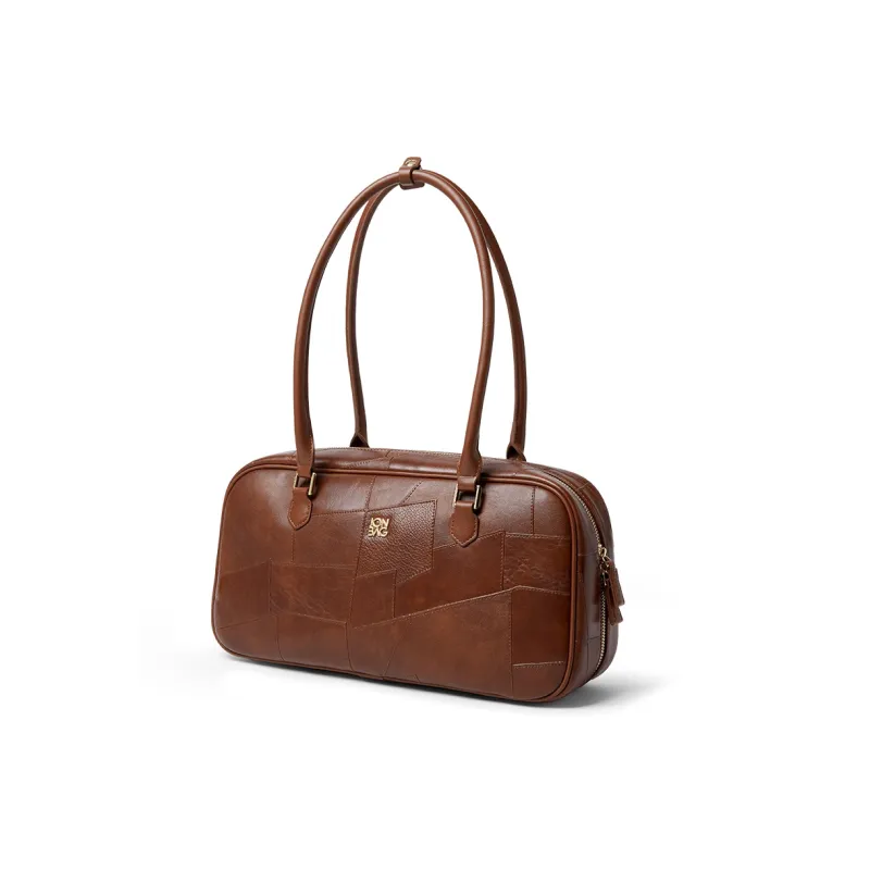 JONBAG Synthetic Leather Boston Bag, Shoulder Bag Tubas Women's Coffee/White-2