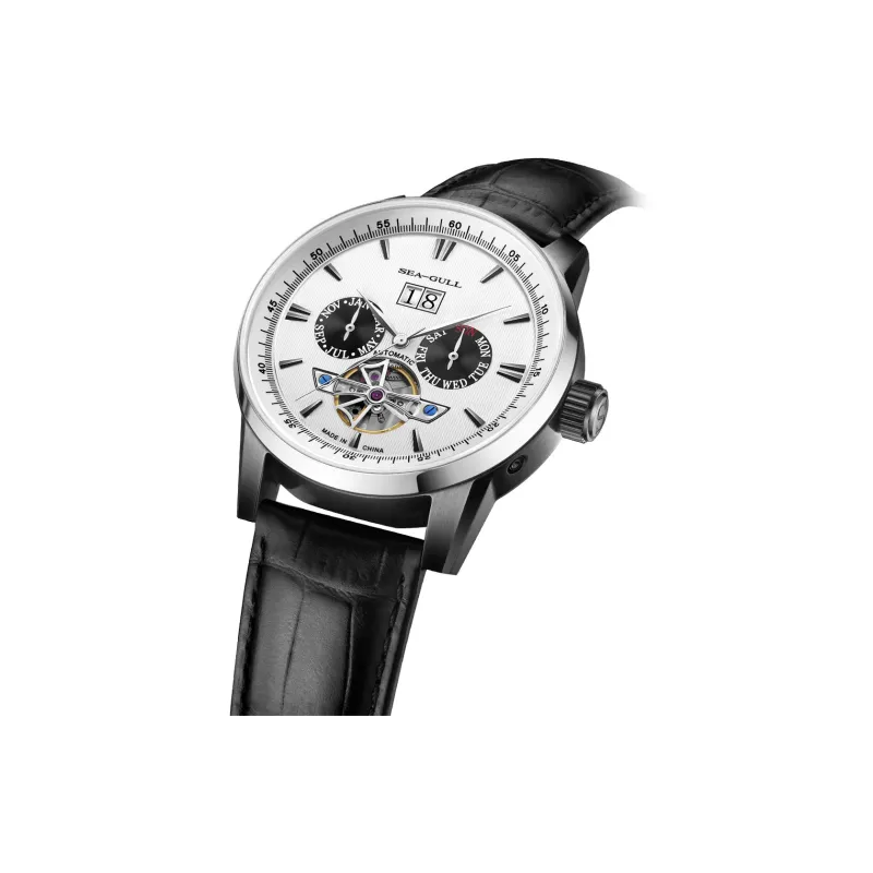 Sea Gull Masterpiece Collection Automatic Mechanical Movement Genuine Leather Strap Watch Men's Watches White Dial-7