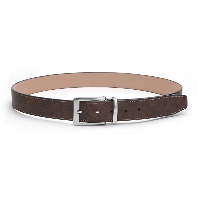 ELLE HOMME Pin Buckle Belt For Men Casual Vintage Trendy Cow Leather Belt Men's Black Width 3.4cm-7