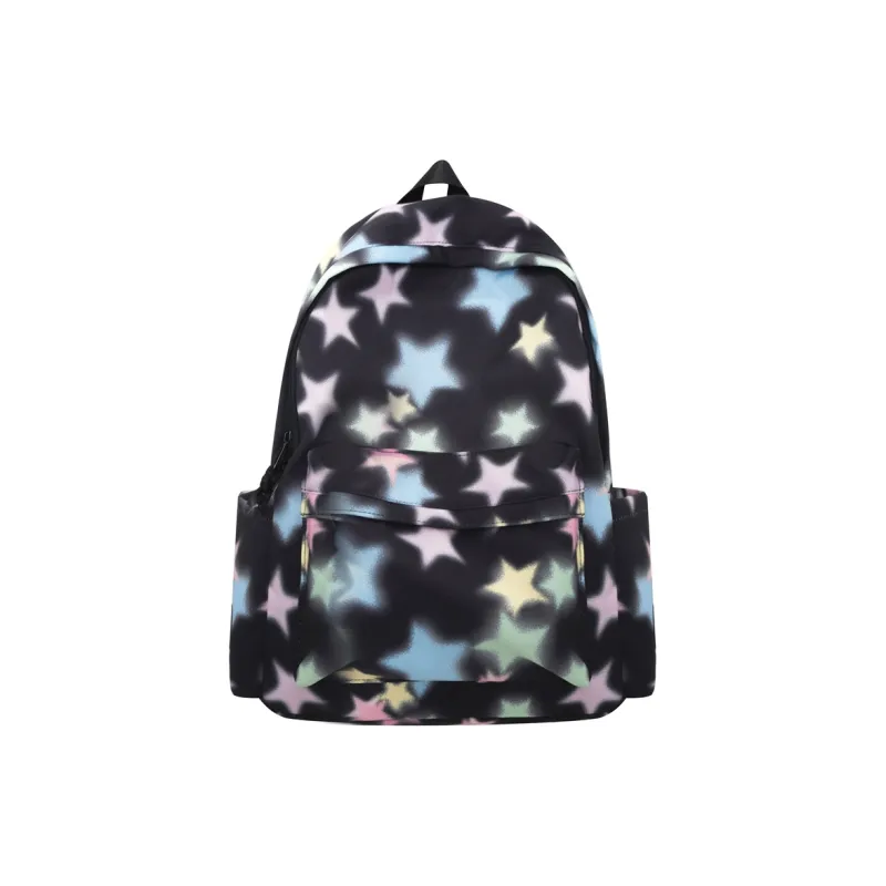 Rainbow Girl Nylon Backpack Regular Women's Purple/White/Green/Black-7