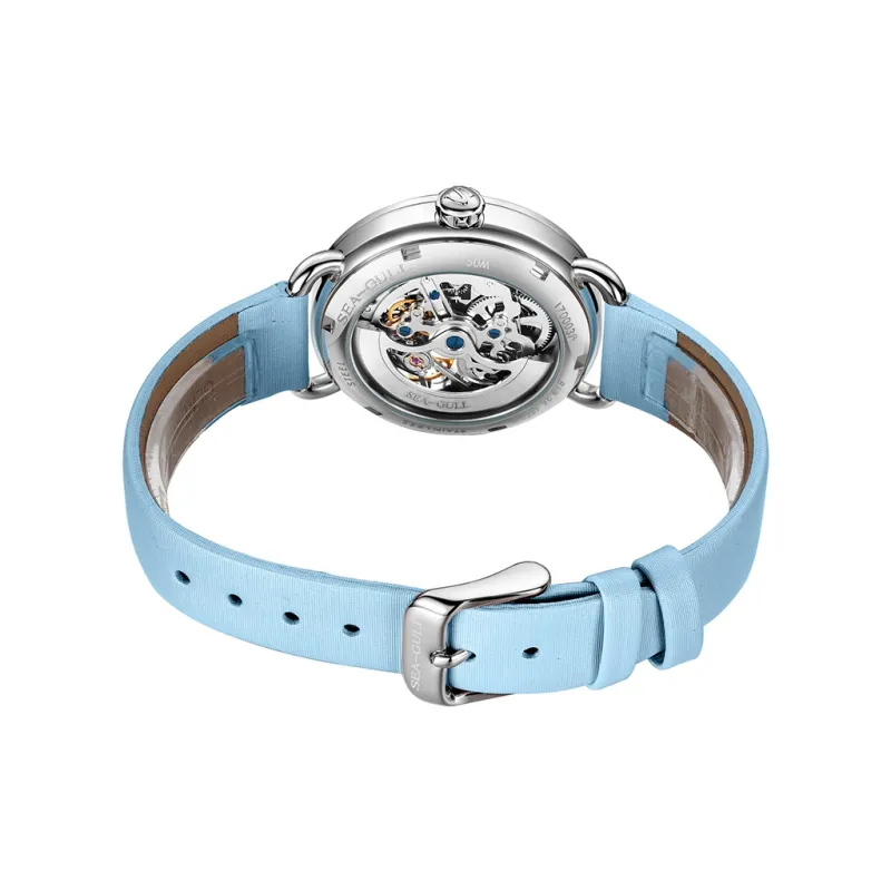 Sea Gull Hollow Series Automatic Mechanical Movement Nylon Strap Watch Women's Watch Blue Dial-2