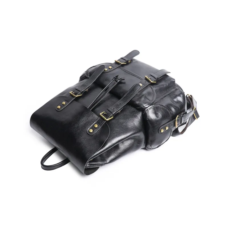 LARTIGENT Top Grain Cow Leather Backpack Regular Men's Black-3