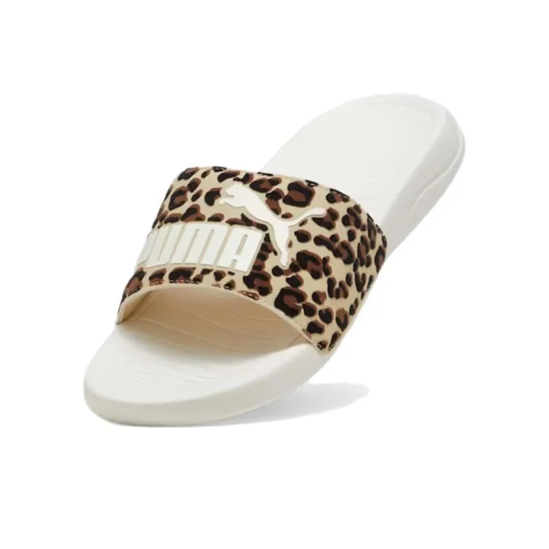PUMA Popcat 20 Slip Resistant Quick Dry Slide Slippers Unisex Leopard Print White-2