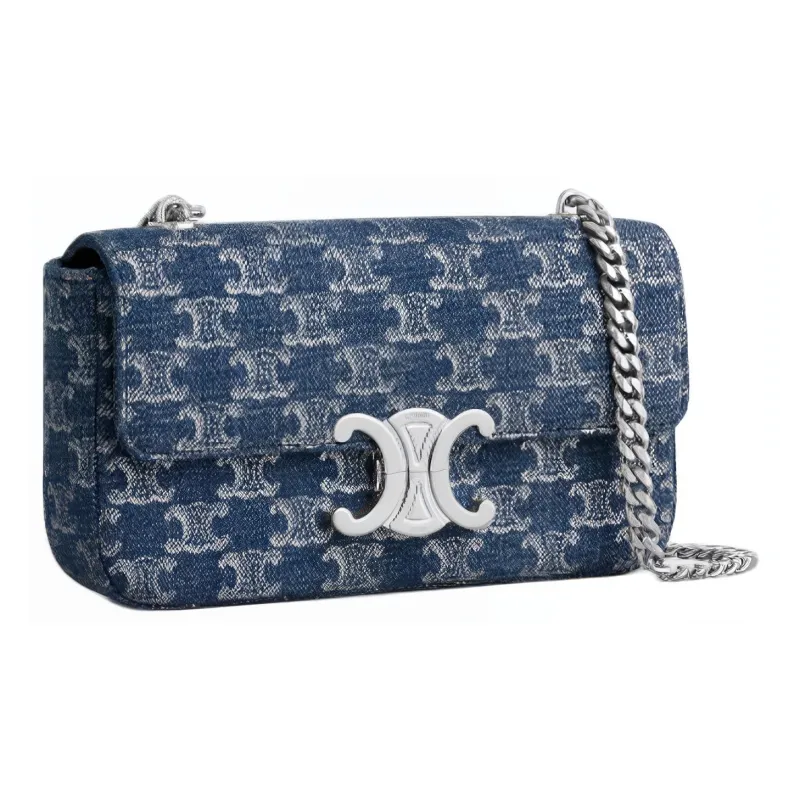 CELINE Triomphe Fabric Portable Crossbody Bag, Shoulder Bag Women's Blue-1