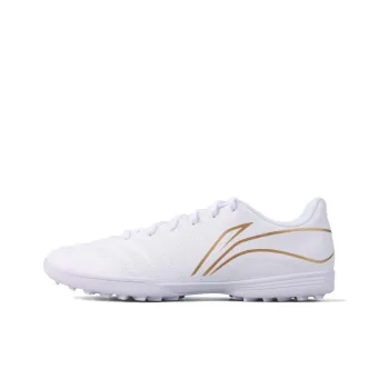 LiNing TF Rubber Broken Studs Artificial Ground Cushioning Wear Resistant Soccer Shoes Unisex White Gold