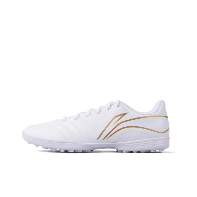 LiNing TF Rubber Broken Studs Artificial Ground Cushioning Wear Resistant Soccer Shoes Unisex White Gold-0