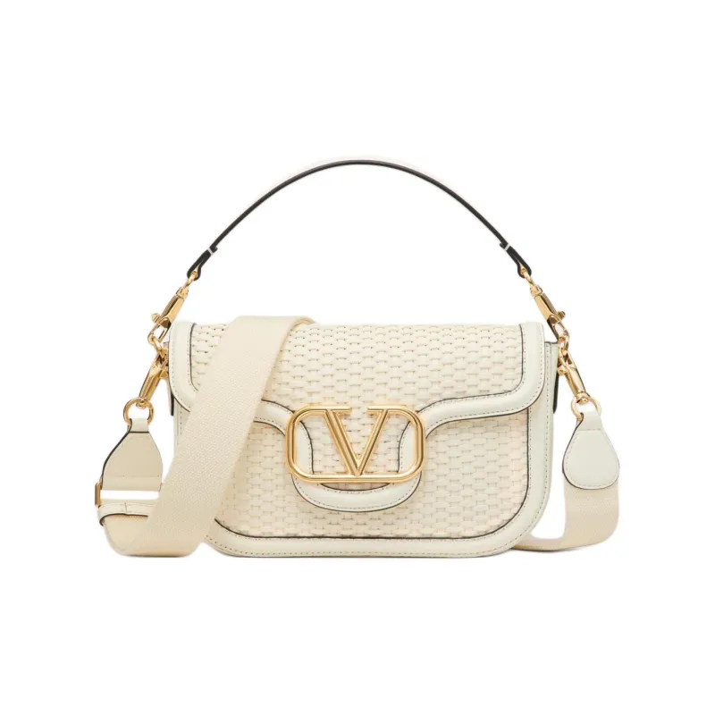 Valentino Woven Patchwork Leather Portable Crossbody Bag Shoulder Bag Women's Ivory White-0