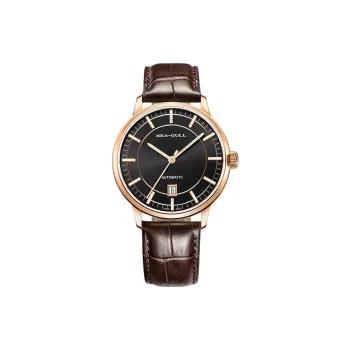 Sea Gull Business Formal Collection Automatic Mechanical Movement Genuine Leather Strap Watch Men's Watches Black Dial