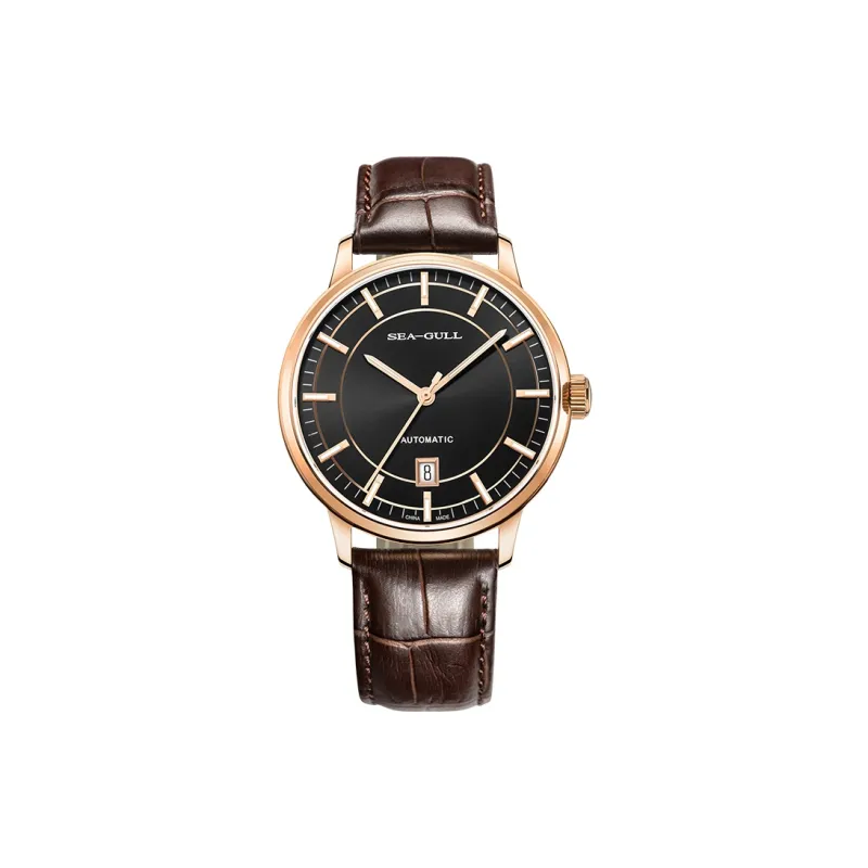 Sea Gull Business Formal Collection Automatic Mechanical Movement Genuine Leather Strap Watch Men's Watches Black Dial-0