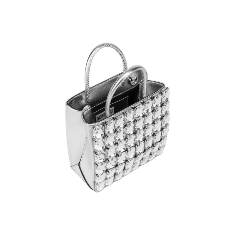 MOSCHINO Sheepskin Tote Bag Shopping Bag Handbag Shoulder Bag Crossbody Bag Small Size Women's Silver-2