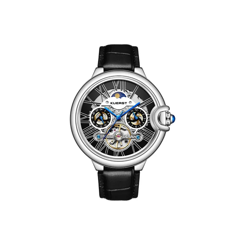 KUERST Automatic Mechanical Movement Genuine Leather Strap Men's Watches White Dial-3