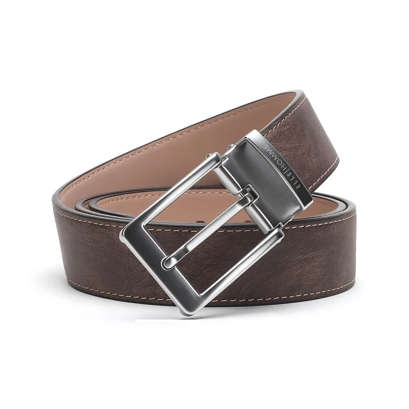 ELLE HOMME Pin Buckle Belt For Men Casual Vintage Trendy Cow Leather Belt Men's Black Width 3.4cm-4
