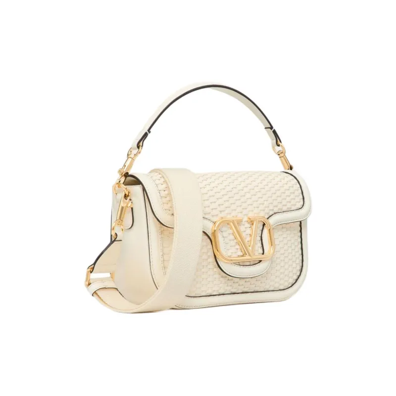 Valentino Woven Patchwork Leather Portable Crossbody Bag Shoulder Bag Women's Ivory White-1