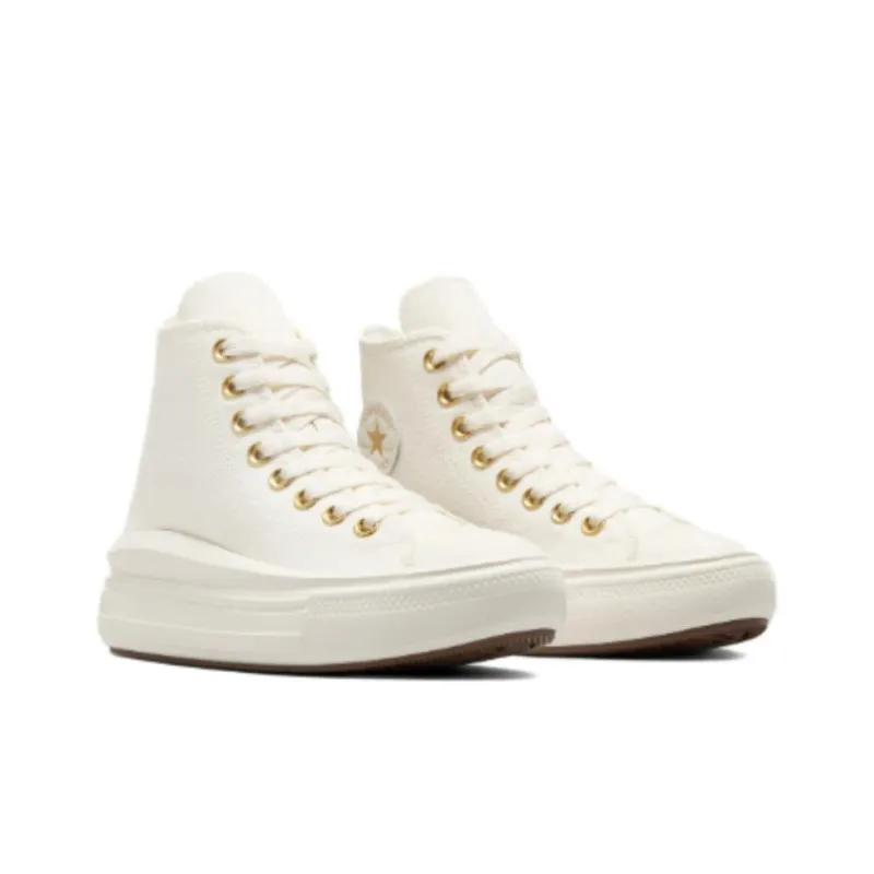 Chuck Taylor All Star Converse Move Platform High GS 'Tonal Canvas - Egret Metallic Light Gold'-2