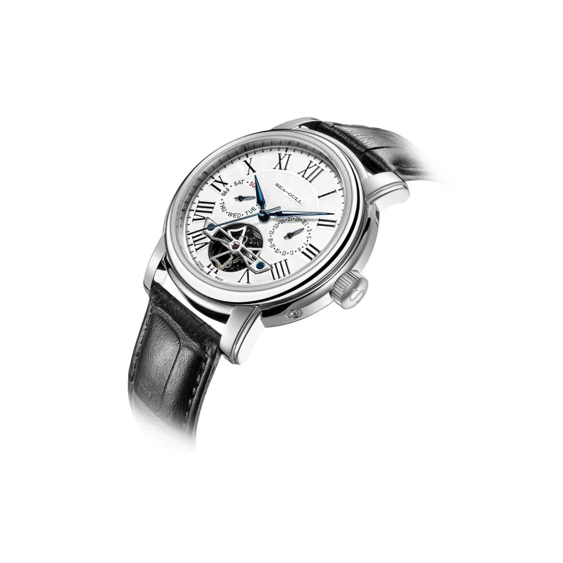 Sea Gull LE BRASSUS Automatic Mechanical Movement Genuine Leather Strap Watch Unisex White Dial-2