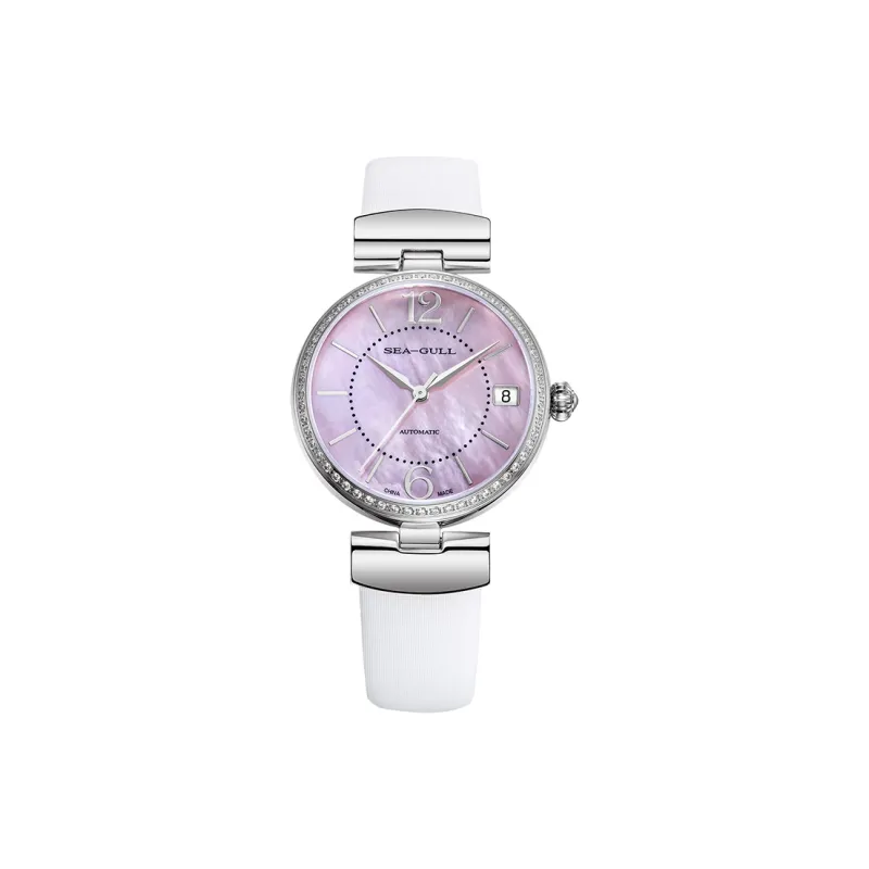 Sea Gull Business Formal Collection Automatic Mechanical Movement Spun Silk Strap Watch Women's Watch Pink Watch Dial-0