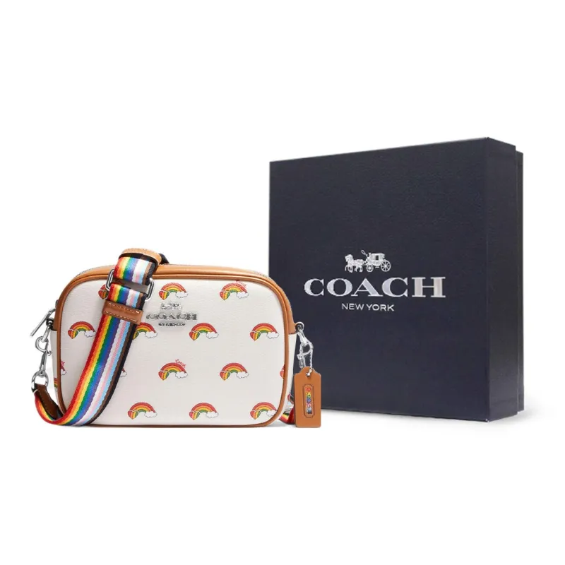 COACH Jamie Coated Canvas With Leather Camera Bags Shoulder Bag Crossbody Bag Small Size Women's Ecru & Brown-7