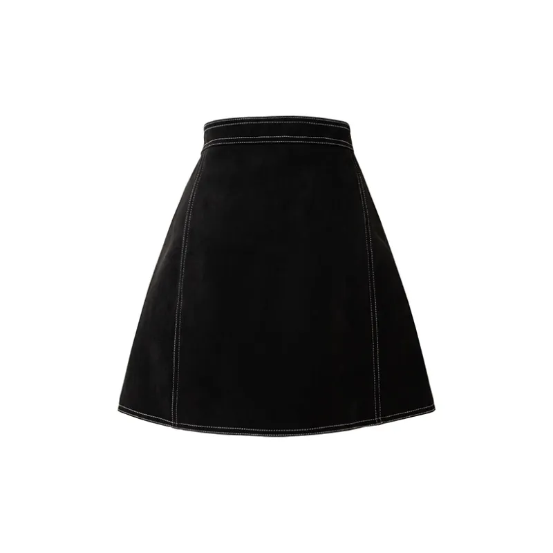 SOON FLOWER Leather Short Skirts Women's Black-1