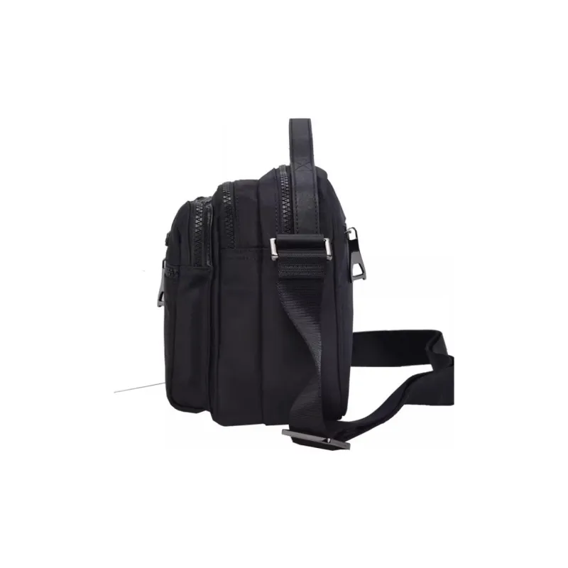 Hush Puppies Fabric Cow Leather Patchwork Portable Crossbody Bag Shoulder Bag Medium Size Men's Black-1