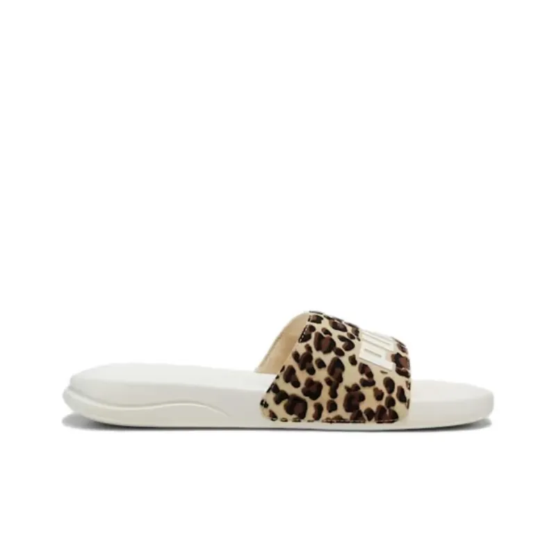 PUMA Popcat 20 Slip Resistant Quick Dry Slide Slippers Unisex Leopard Print White-1