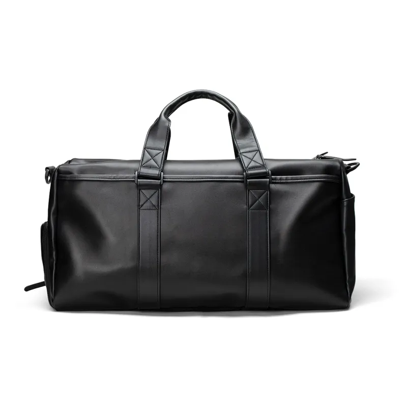 Fillove PU Wet/Dry Separation Handbag Crossbody Bag Short Trip Travel Bag Luggage Bag Regular Unisex Black-3