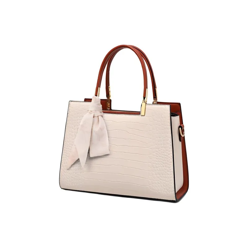 C°BANNER Split Cow Leather With Synthetic Leather Tote One Shoulder Handbag Tubas Women's Apricot-4