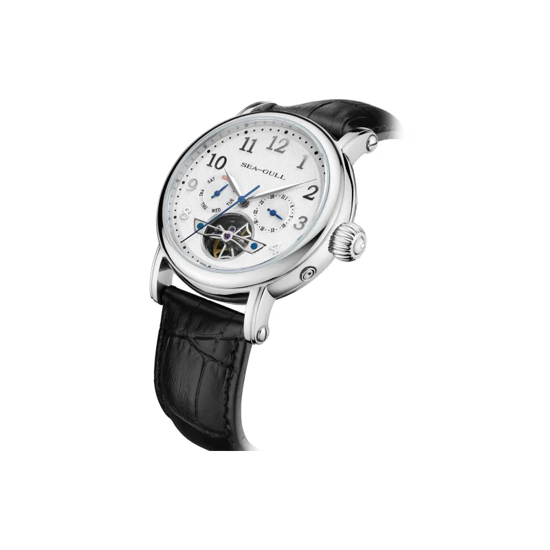 Sea Gull LE BRASSUS Collection Automatic Mechanical Movement Genuine Leather Strap Watch Men's Watches White Dial-1