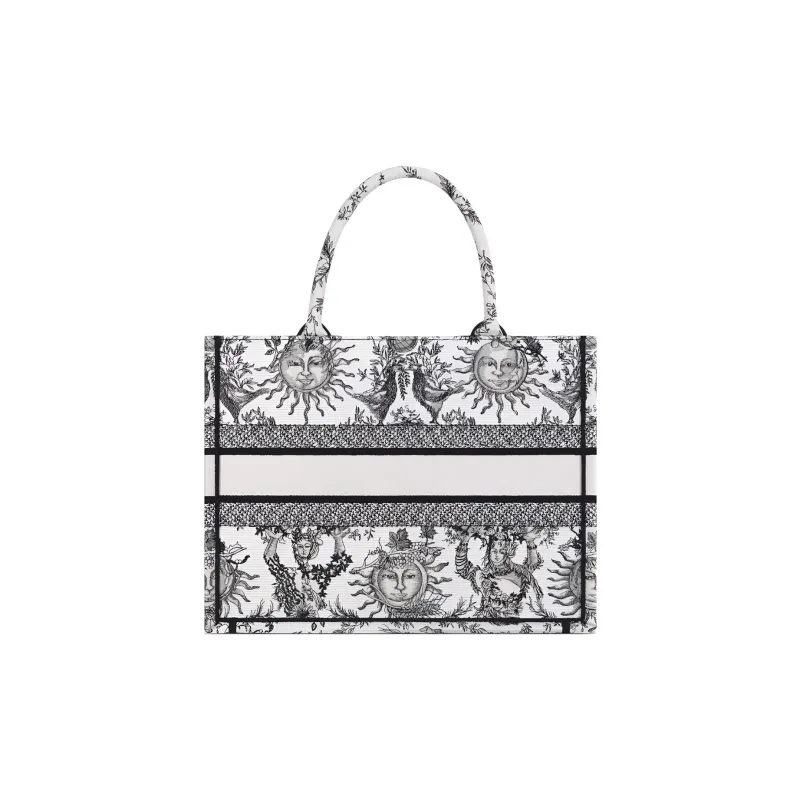 DIOR BookTote Soleil Ruiyi Print Embroidery Tote Bag Shopping Bag Handbag Medium Size Women's White & Black-2