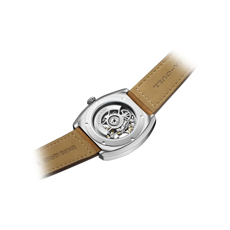 Sea Gull Edge Collection Automatic Mechanical Movement Genuine Leather Strap Watch Men's Watches Cut Out Dial-3