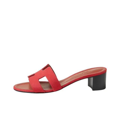 HERMES Oasis Slide Slippers 5cm Women's Red
