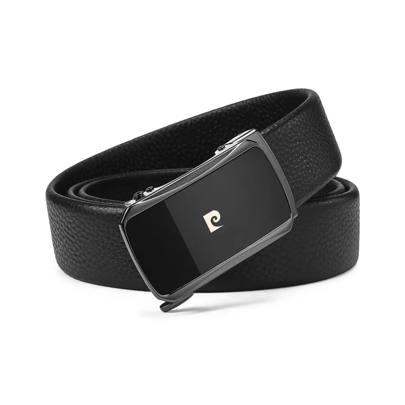 PIERRE CARDIN Top Grain Cow Leather Genuine Leather Belt Men's Black 3.65CM-4