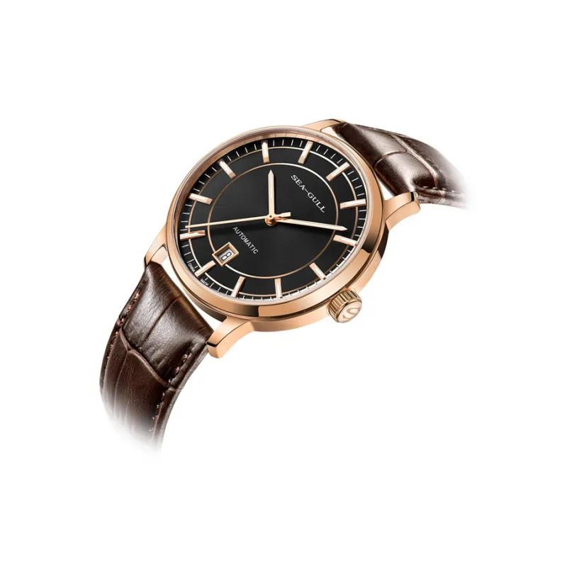 Sea Gull Business Formal Collection Automatic Mechanical Movement Genuine Leather Strap Watch Men's Watches Black Dial-1
