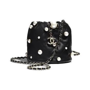 CHANEL Pearl Sheepskin Bucket Bag, Shoulder Bag, Crossbody Bag Mini Women's Black