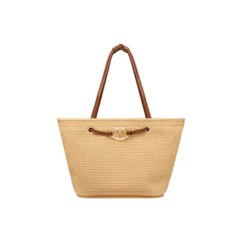 Valentino Raffia Tote Bag Shopping Bag Handbag Large Size Women's Natural