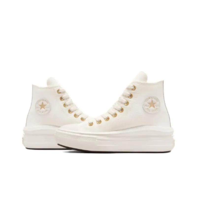 Chuck Taylor All Star Converse Move Platform High GS 'Tonal Canvas - Egret Metallic Light Gold'-3
