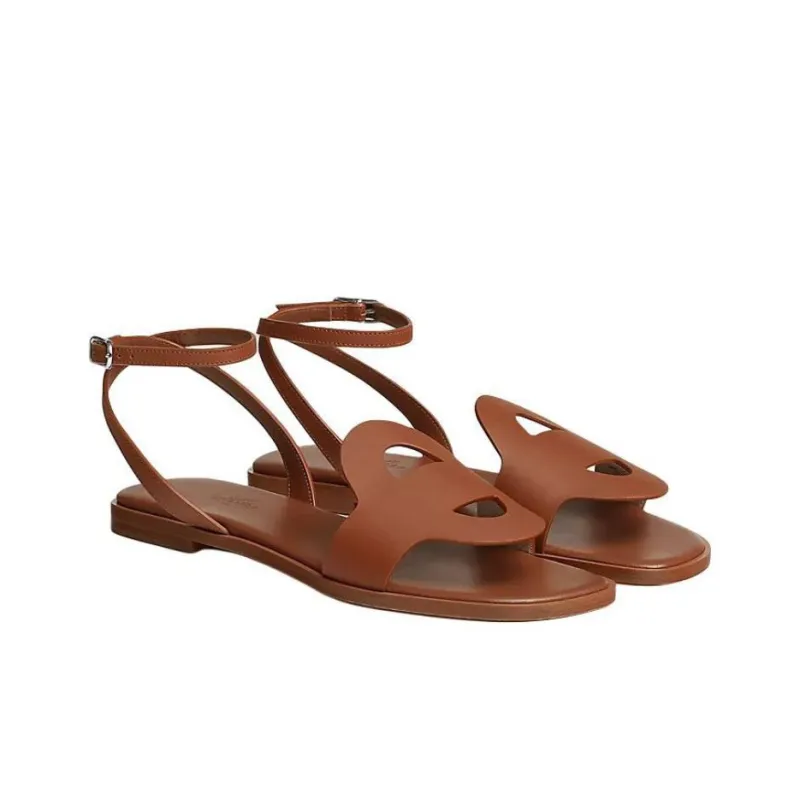 HERMES One Strap Sandals Women's Brown-2