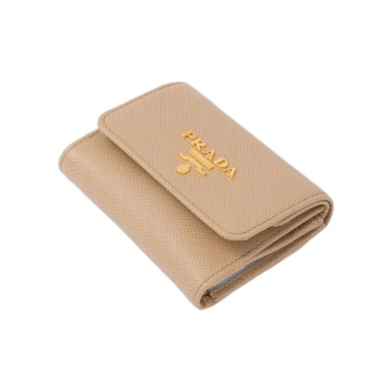 PRADA Saffiano Leather Wallet Mini Women's Sand Multicolor Blue-2