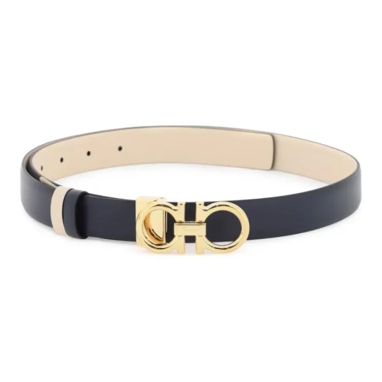 FERRAGAMO Calfskin, Metal Leather Belts Men's Beige -0