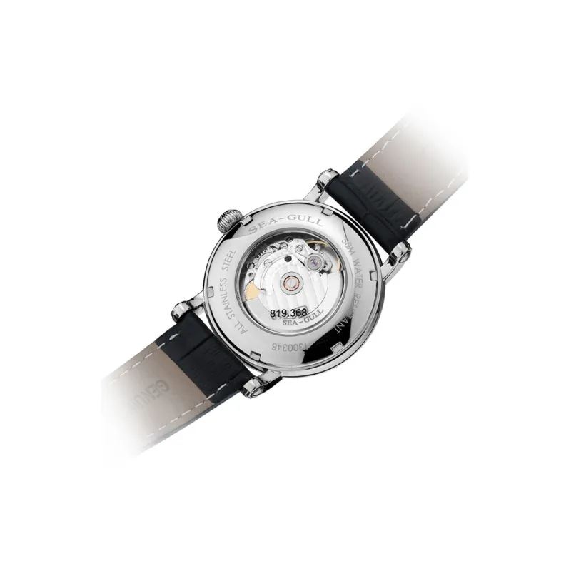Sea Gull National Automatic Mechanical Movement Genuine Leather Strap Watch Men's Watches White Dial-2