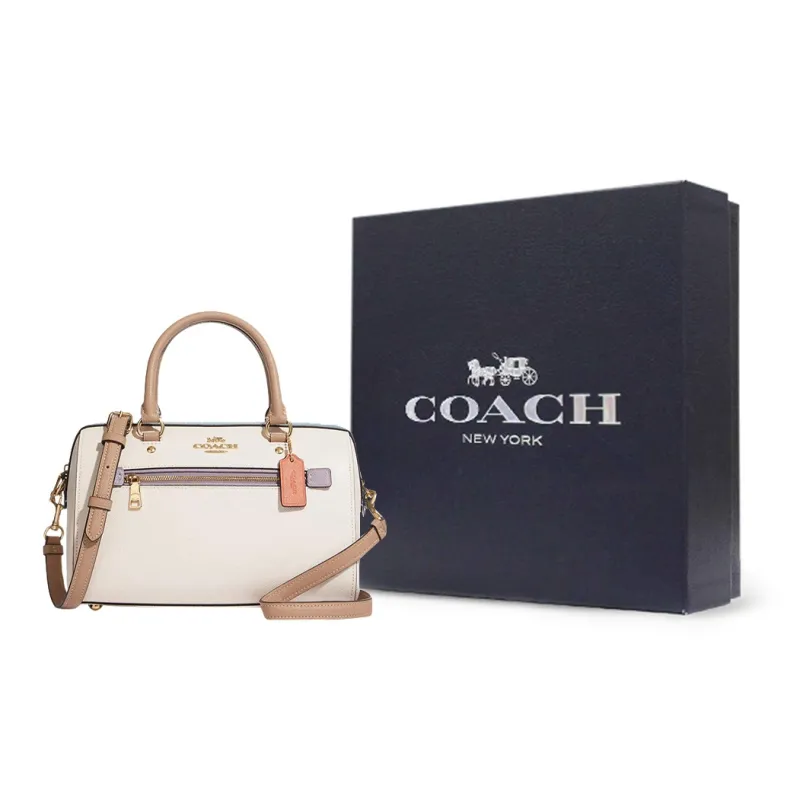 COACH Rowan Cross-Stitch Leather Handbag Shoulder Bag Crossbody Bag Large Size Women's White-0