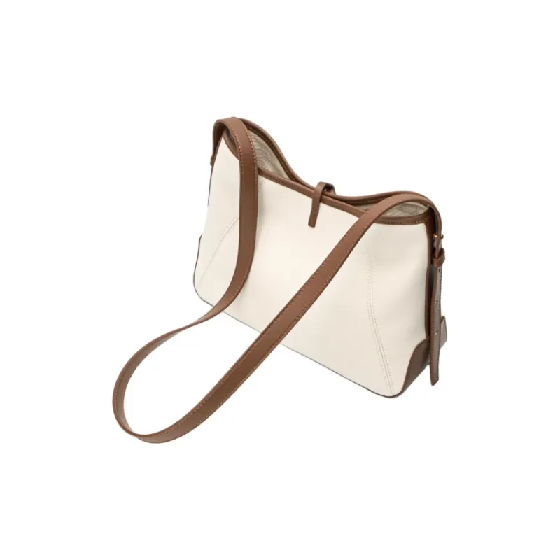 Simedin Split Cow Leather Shoulder Bag Medium Size Women's Ecru-2