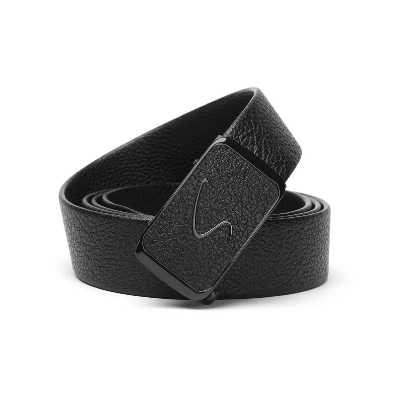 Satchi Stainless Steel Clasp With Leather Overlay Belt Men's Black Width 3.4cm-0
