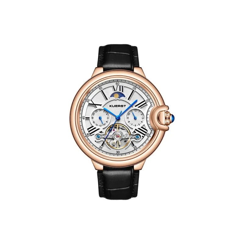 KUERST Mechanical Movement Cow Leather Strap Watch Men's Watches White Dial-6